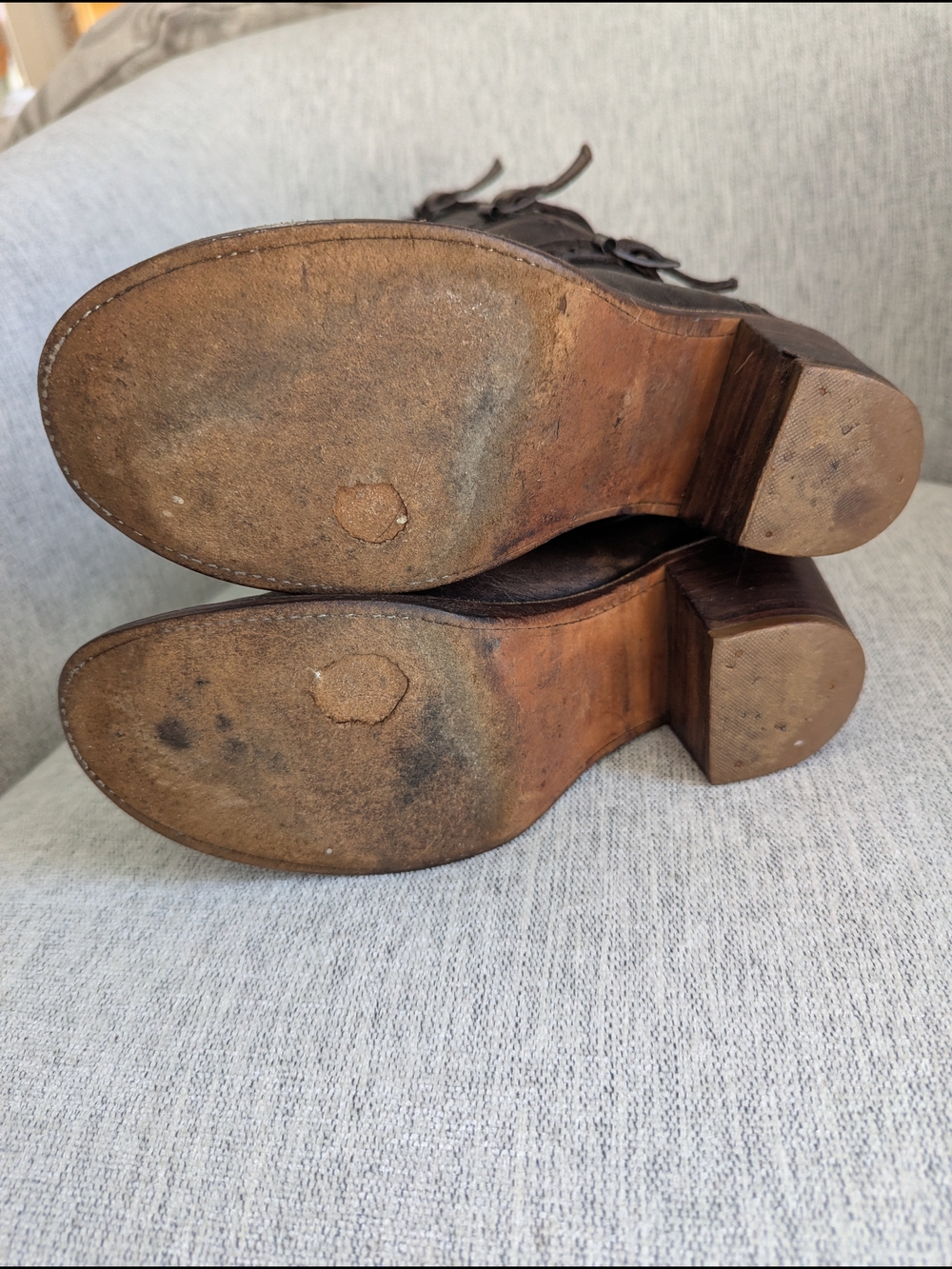 Frye Distressed Brown Leather Mid-Calf Buckle Heeled Boots - Picture 5 of 9